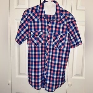 Gap Snap Button Down Short Sleeve Plaid Top XL
